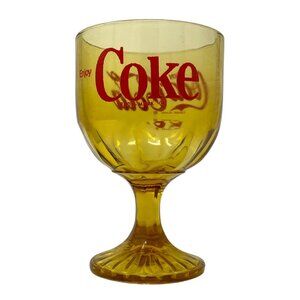 Vtg Coca Cola COKE Goblet Amber Heavy Stemmed Schooner Drinking Glass Drinkware